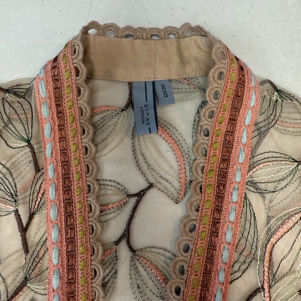 Bl-nk Tulle Duster Kimono Anthropologie One Size Floral Embroidered - Picture 11 of 11